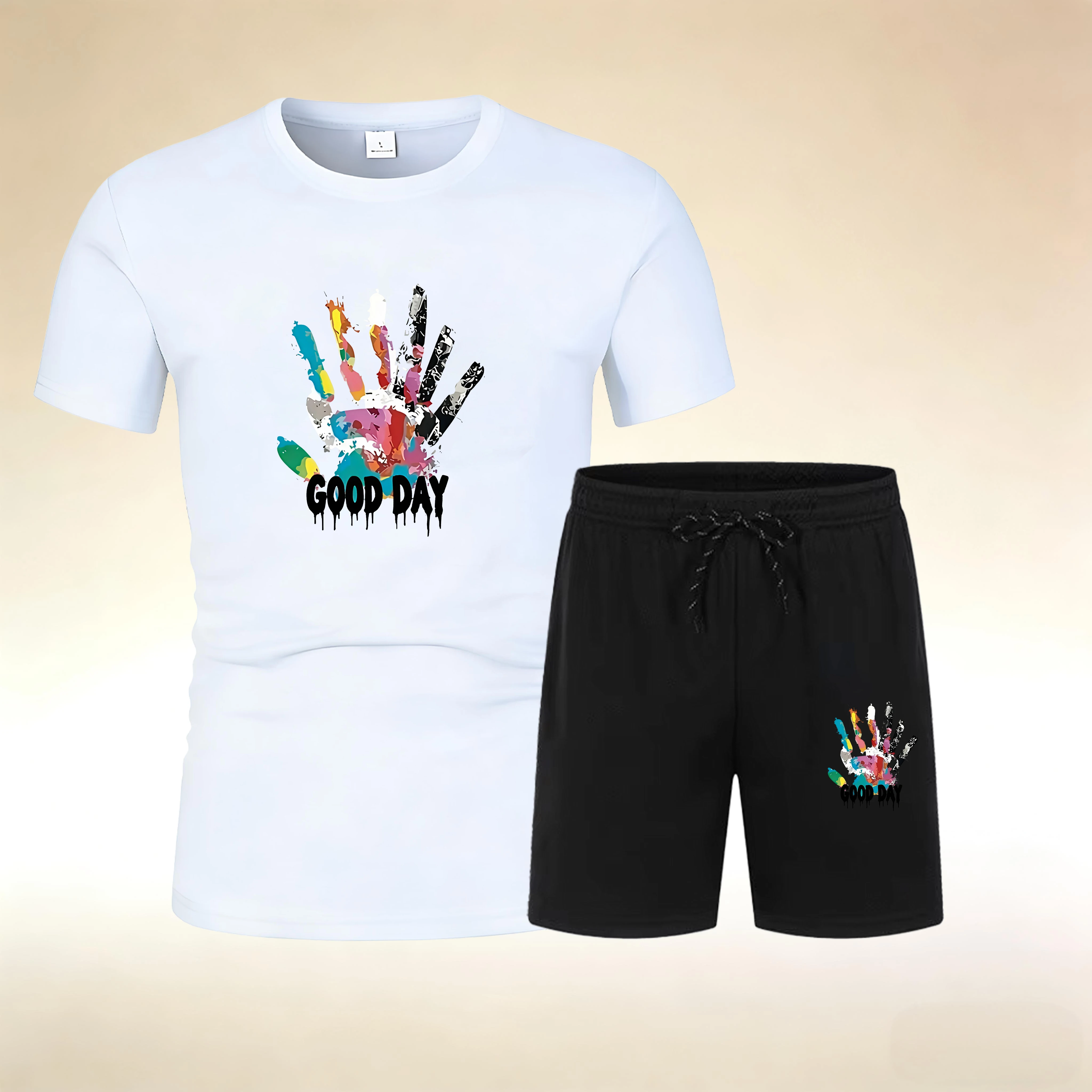 

Men's summer casual suit made of mesh fabric Summer Short Sleeve Thin Loose Sports Set Two Piece Set