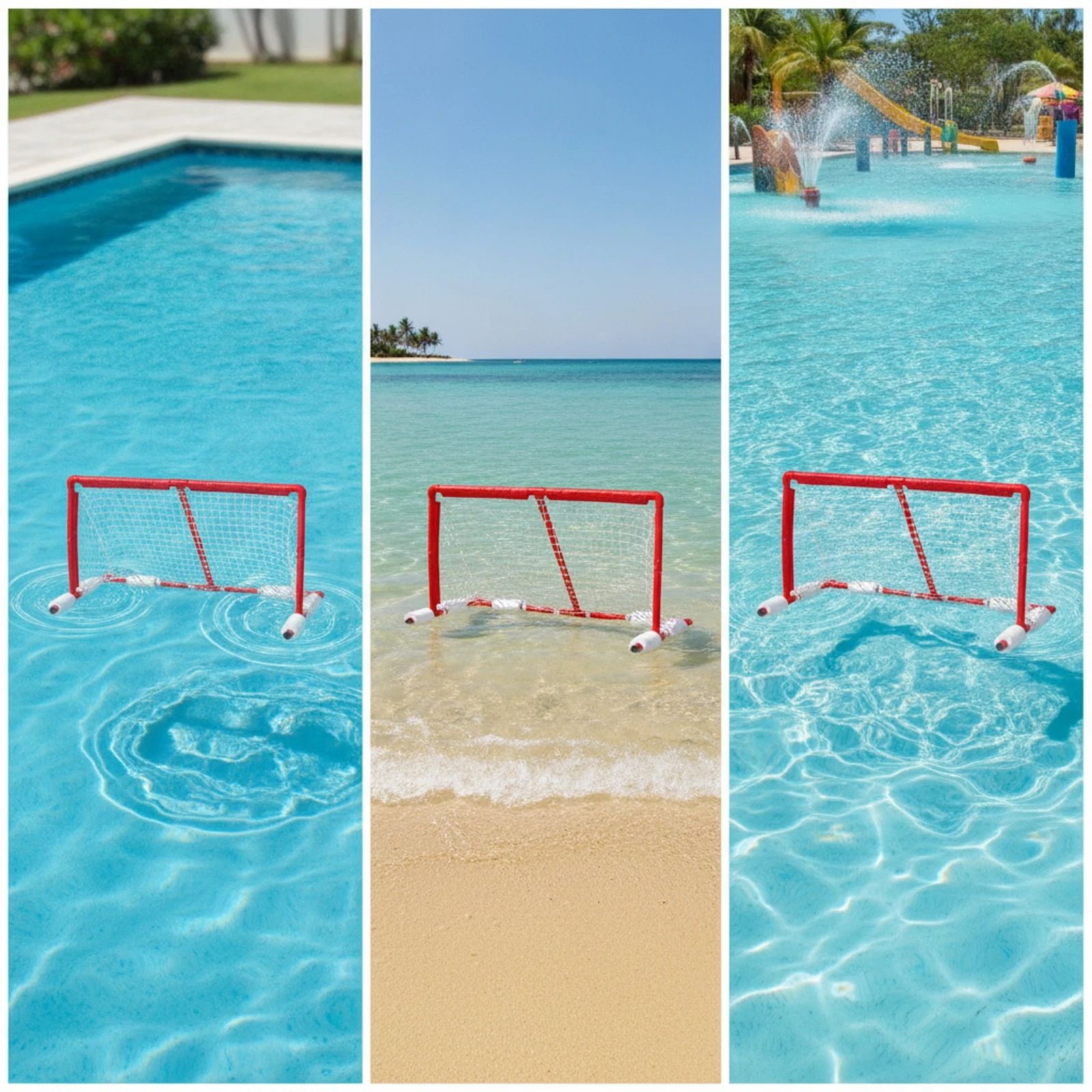 Adjustable Pool Goal with Net for Floating Water Polo Game Set with Balls and Hand Pump for Family Fun view 4