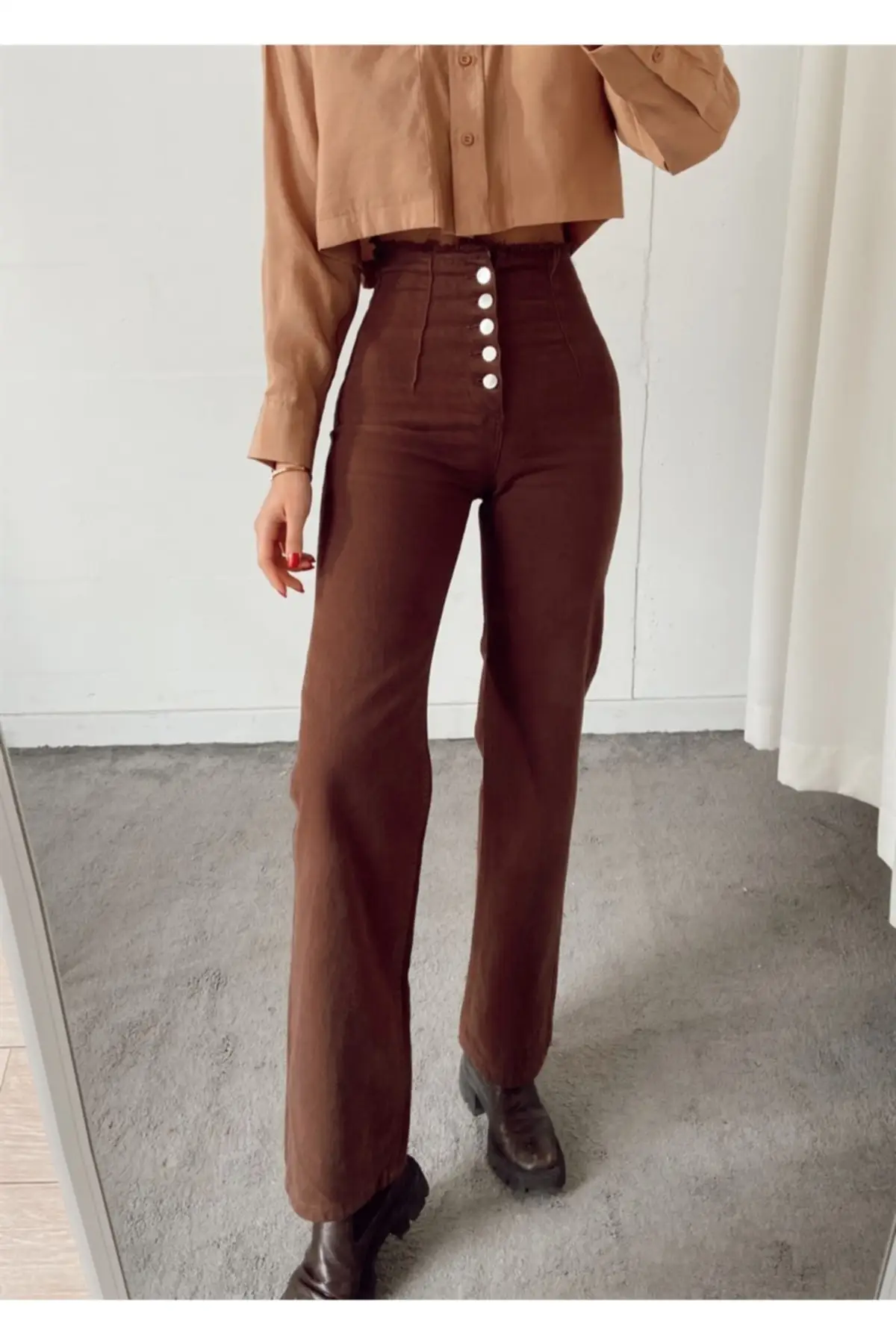 

Women's Brown High Waist Knotting Detailed Palazzo Jean VV-PLZDGM74987565420