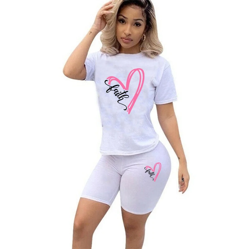 Conjunto de dos piezas con estampado Sexy para mujer, pantalones cortos de motorista por encima de la rodilla, chándal Atlético