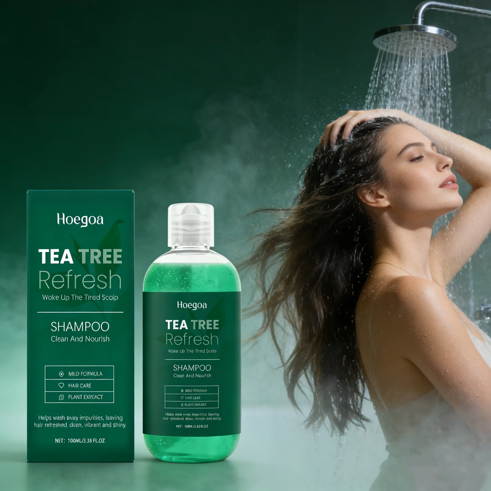 Champú Refrescante con Aceite de Árbol de Té, Limpieza Profunda, Nutre el Cuero Cabelludo, Elimina la Caspa, Reduce la Rotura y el Frizz, Champú para el Cuidado del Cabello Suave