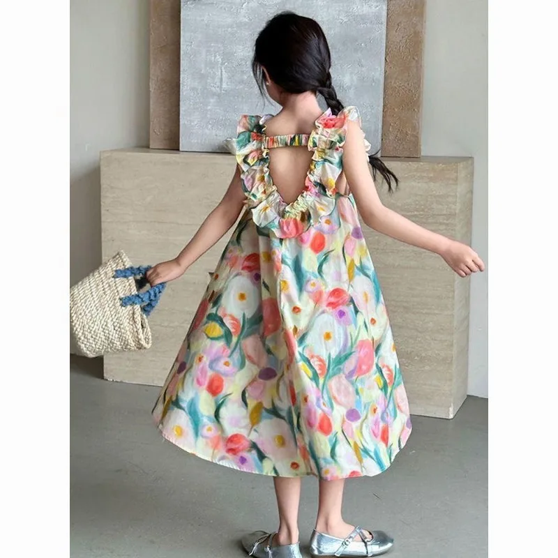 

Girls Dress Sleeveless Suspender Dresses New 10 Summer Children's Clothing Fashion Princess Dress Baby Flower Girl Dresses 7-12Y