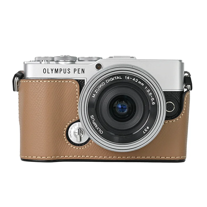 Aluminum Alloy Plate Genuine Leather Case Camera Bag Half Body Base for Olympus PEN E-P7 EP7 Protective Opening Bottom Cover