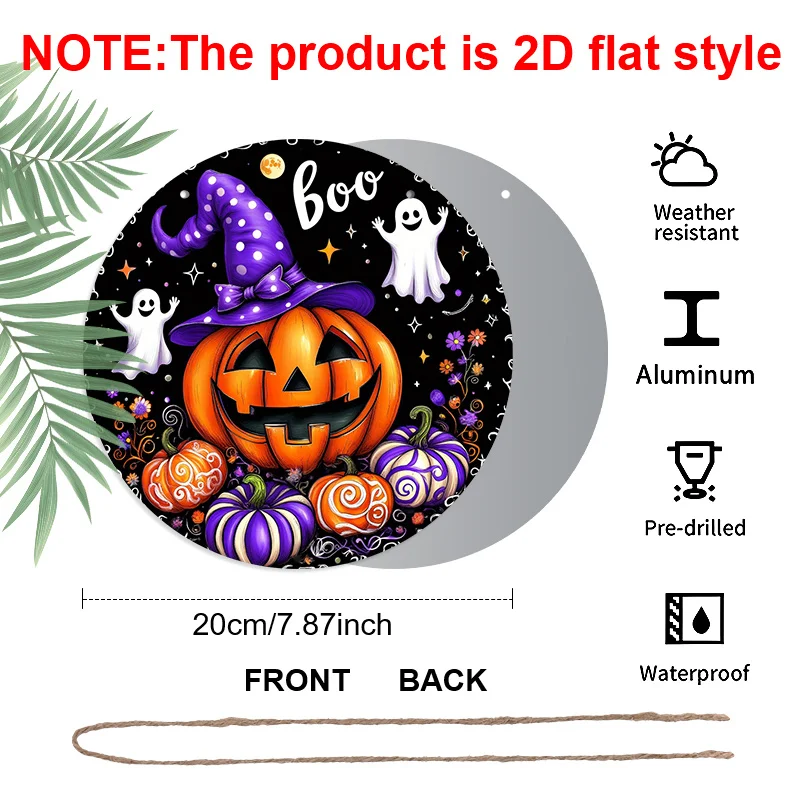 2D Flat, 1pc Round Aluminum Metal Sign, Featuring Circular Aluminum Wall Art Depicting a Halloween Pumpkin, Pre-Drilled Wall