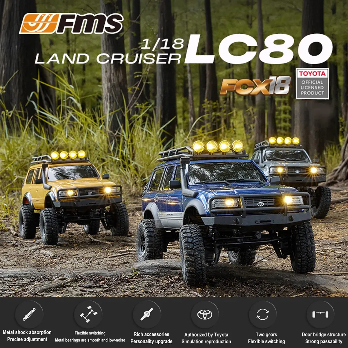 FMS RC Crawler 1/18 FCX18 Land Cruiser LC80 RTR Toyota Licensed 2.4Ghz 4WD Mini Remote Control Truck Car Toys for Boys Adults