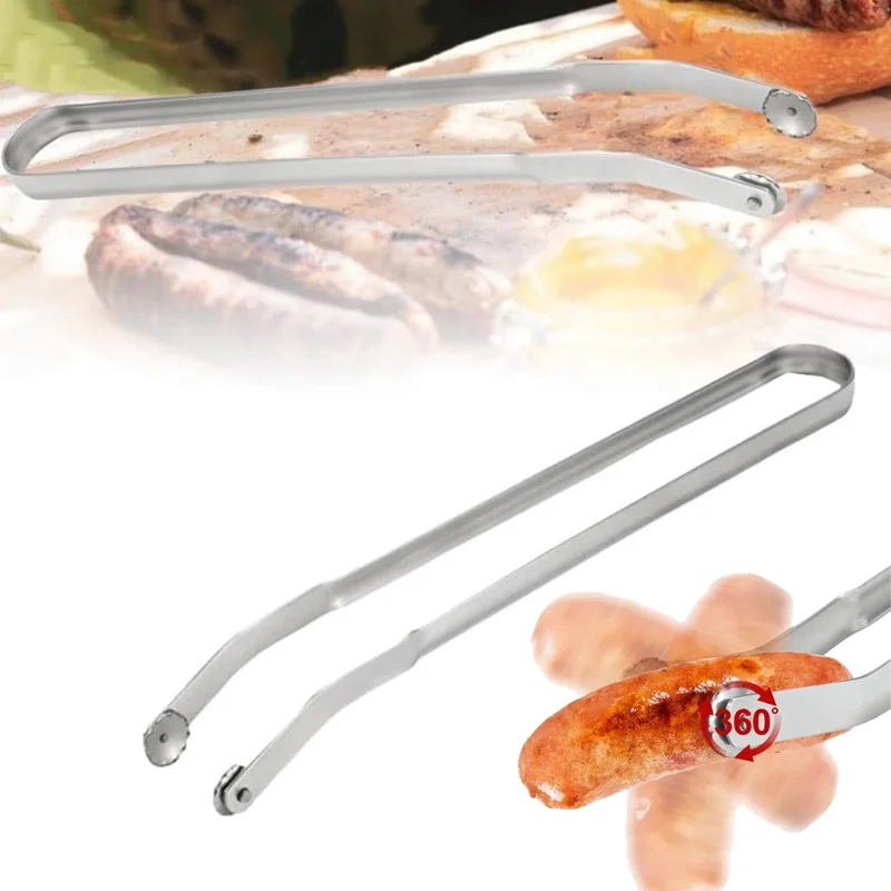 Sausage Turning Tongs BBQ Stainless Steel Bbq Long Handle Grill Tongs Metal Barbecue Hot Dog Flipping Clip Multipurpose Tools