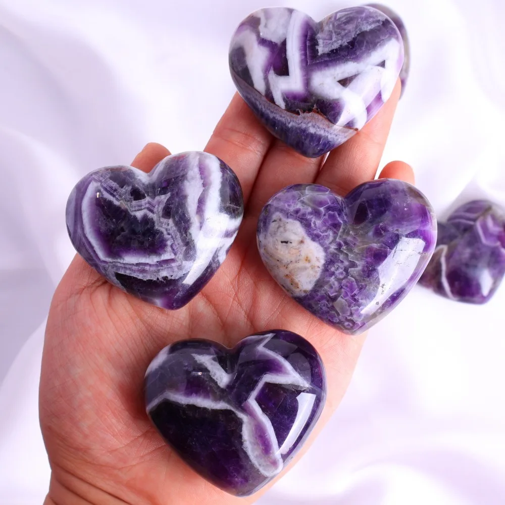 Picture 5: Natural Dream Amethyst Heart, Purple Crystal with White Stripes Stone Heart, Home or Office Decor, Healing Crystal Gifts