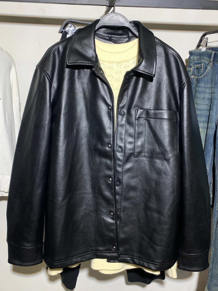 

Новинка весенней коллекции: Мужская свободная куртка из искусственной кожи с длинными рукавами, молодежная, повседневная, в стиле кэжуал, из ПУ кожи