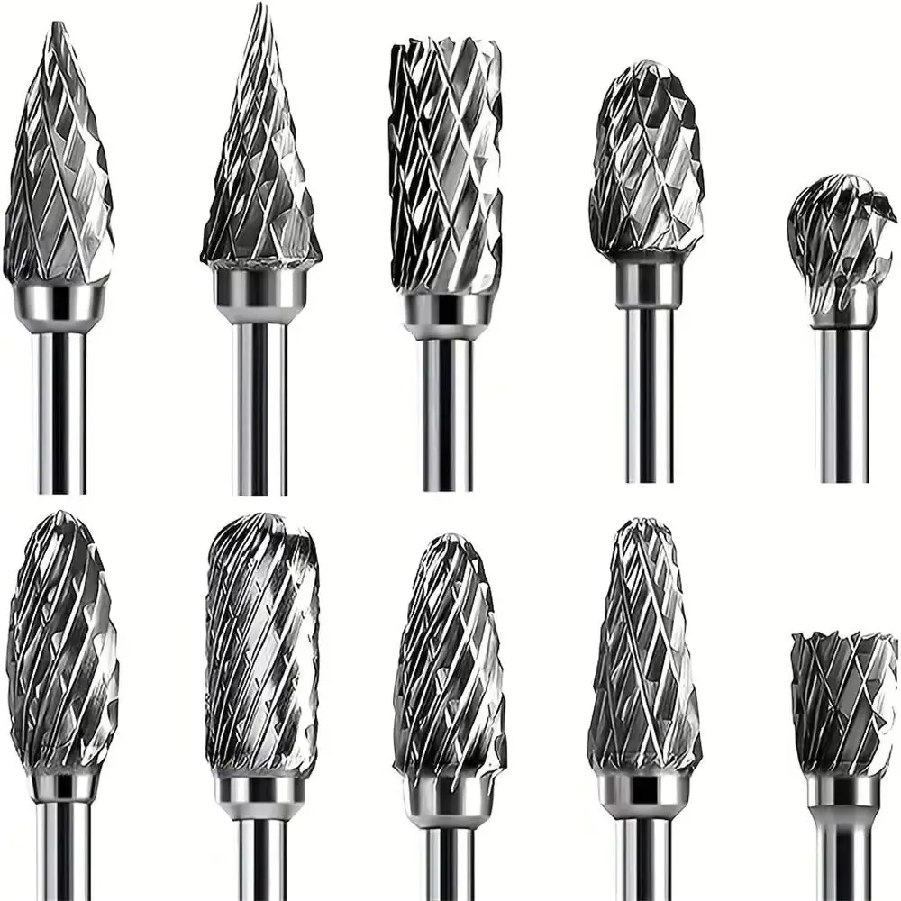 10Pc Tungsten Steel Carbide Milling Cutter 1/8 Shank Carving Tool Burr Double Diamond Cut Rotary Dremel DIY Tools Electric Grind