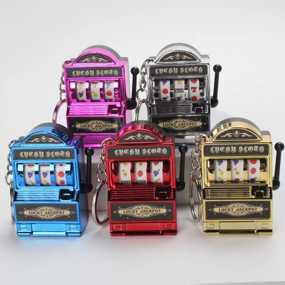 Mini Slot Machine Key Chains Funny Safety Lucky Jackpot Keyrings Plastic Multiple Colors Fruit Slot Machine Keychain