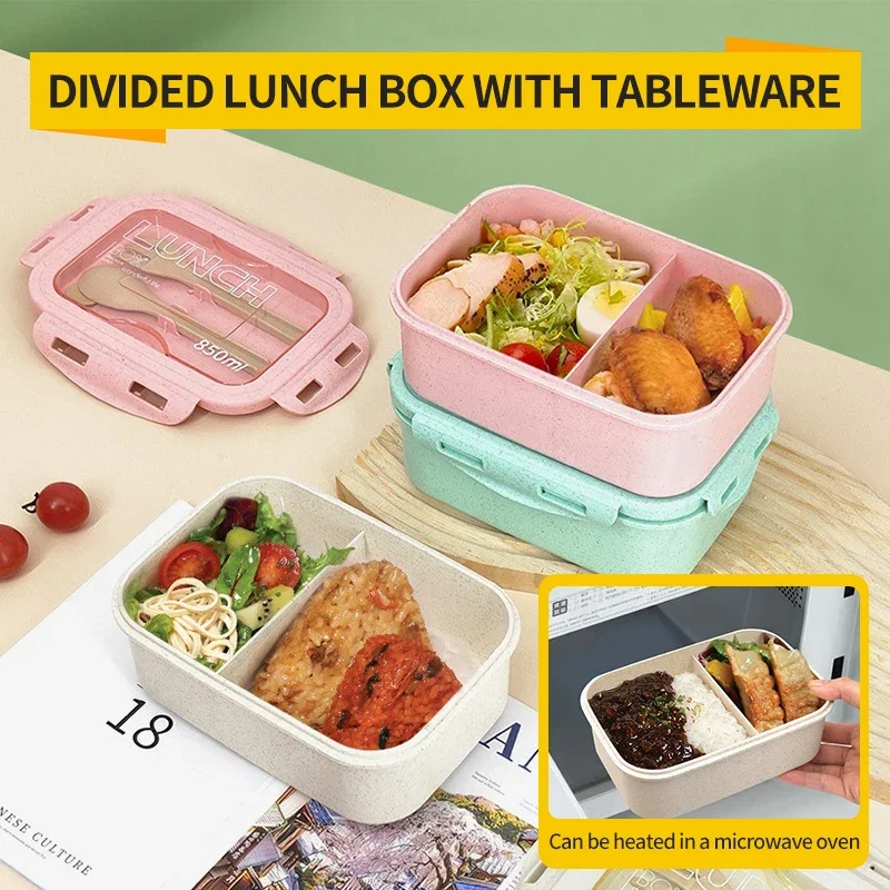 Wheat straw Japanese style bento box, student lunch box, office worker plastic grid microwave lunch box bento box
