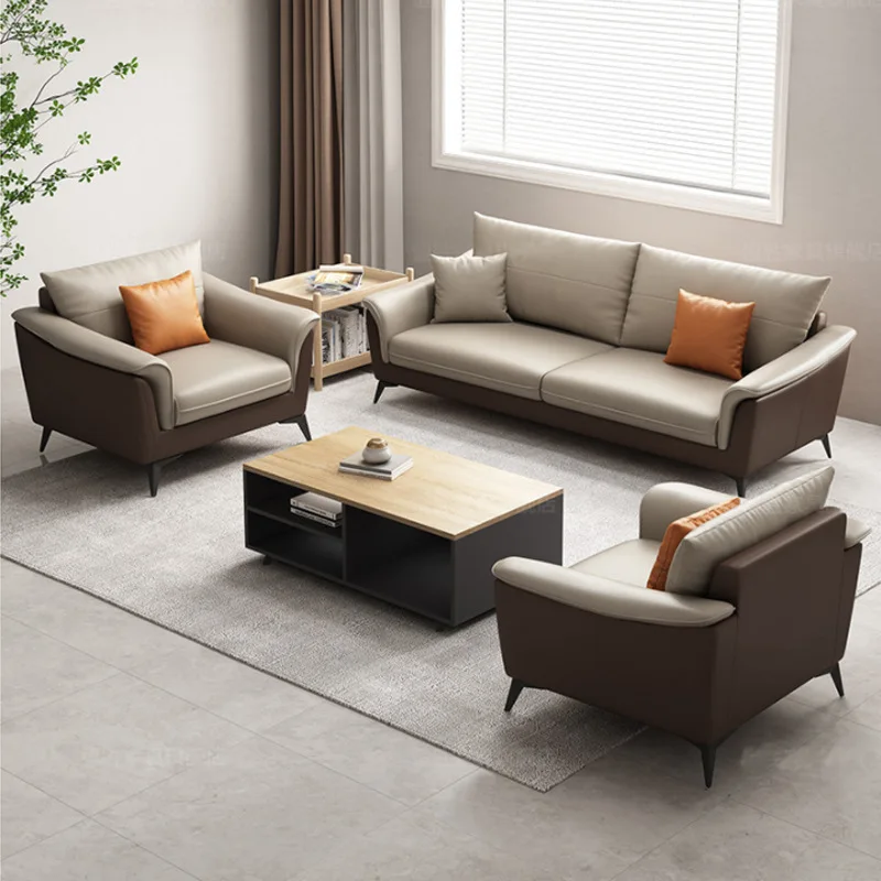 

Office sofa coffee table combination simple modern cowhide three-person fashion Nordic office reception sofa business