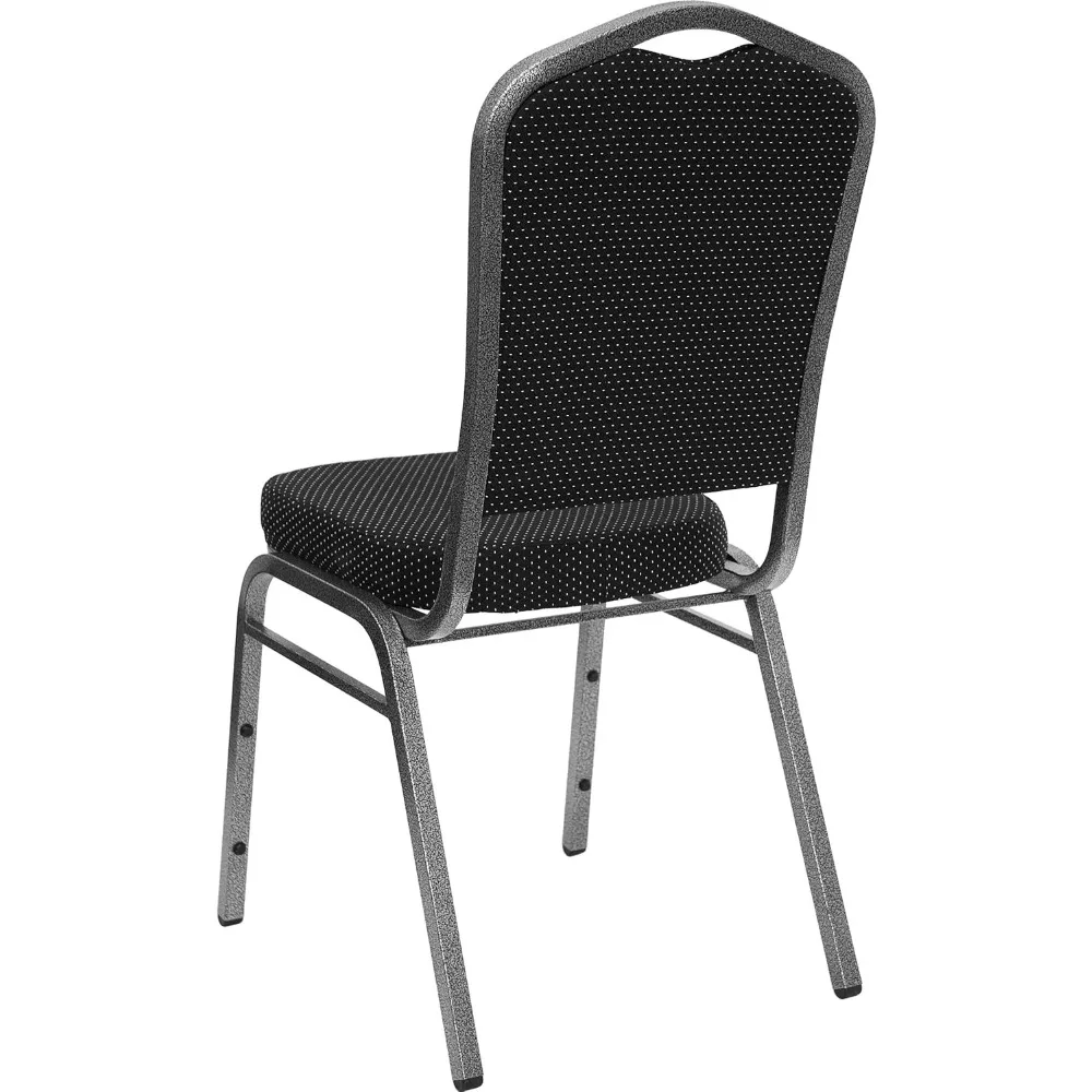 Silla de banquete apilable con respaldo de corona de la serie HERCULES, tela negra estampada, marco de vena plateada