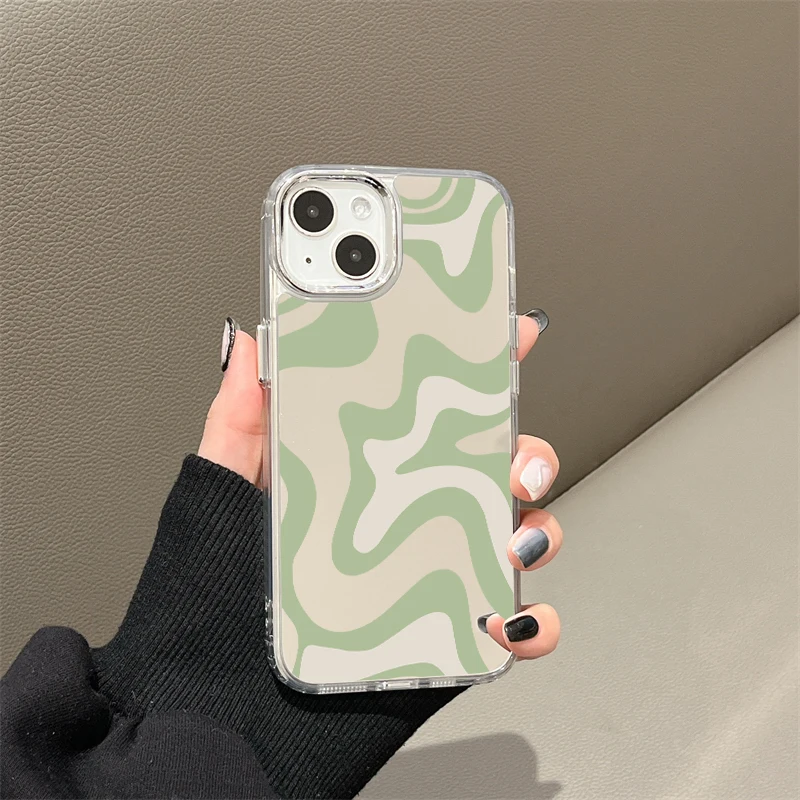 Wavy Pattern Painted Case For iPhone 14 Funda Makeup Mirror Cases For iPhone 15 11 14 12 13 Pro Max X XR XS Max Shockproof Cover