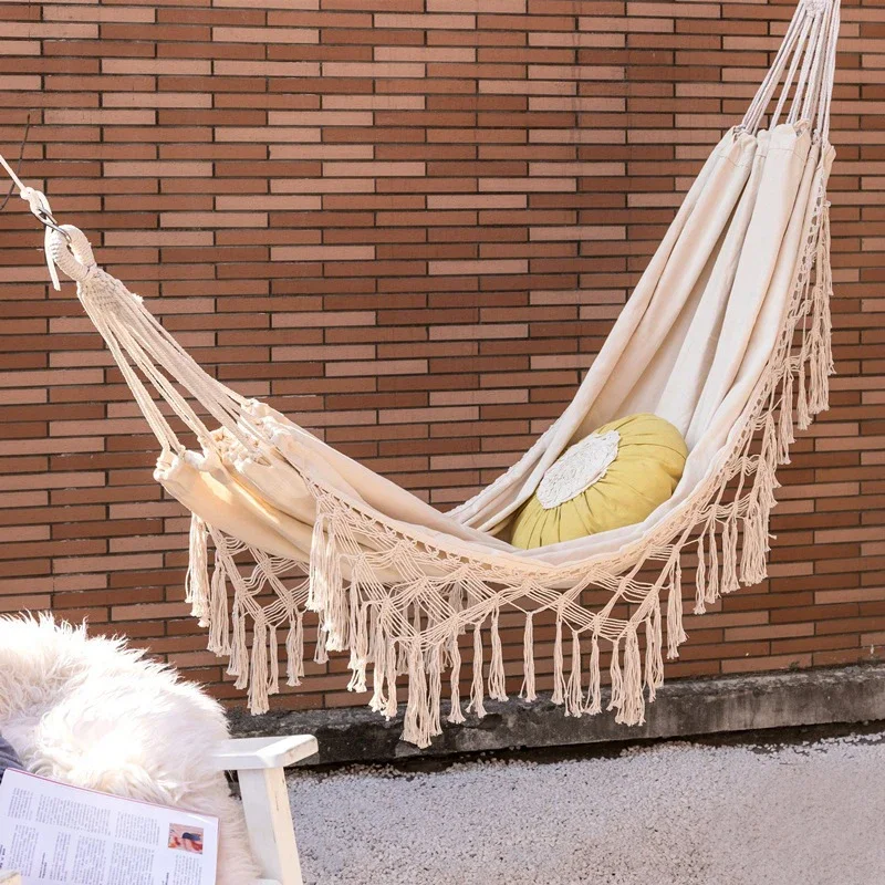 Outdoor Garden Hammock Tassel Canvas Swing Chair Hanging Bed Hiking Camping Hunting Foldable Hammock Photo Props