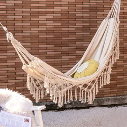 Outdoor Garden Hammock Tassel Canvas Swing Chair Hanging Bed Hiking Camping Hunting Foldable Hammock Photo Props