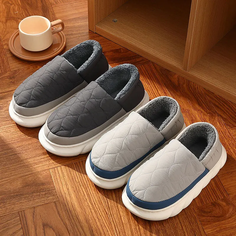 Gacimy Classic Men Plush Slippers Women Winter Indoor Warm Casual Cotton Shoes Antiskid Thick Sole Home Shoes Soft Cloud Slipper