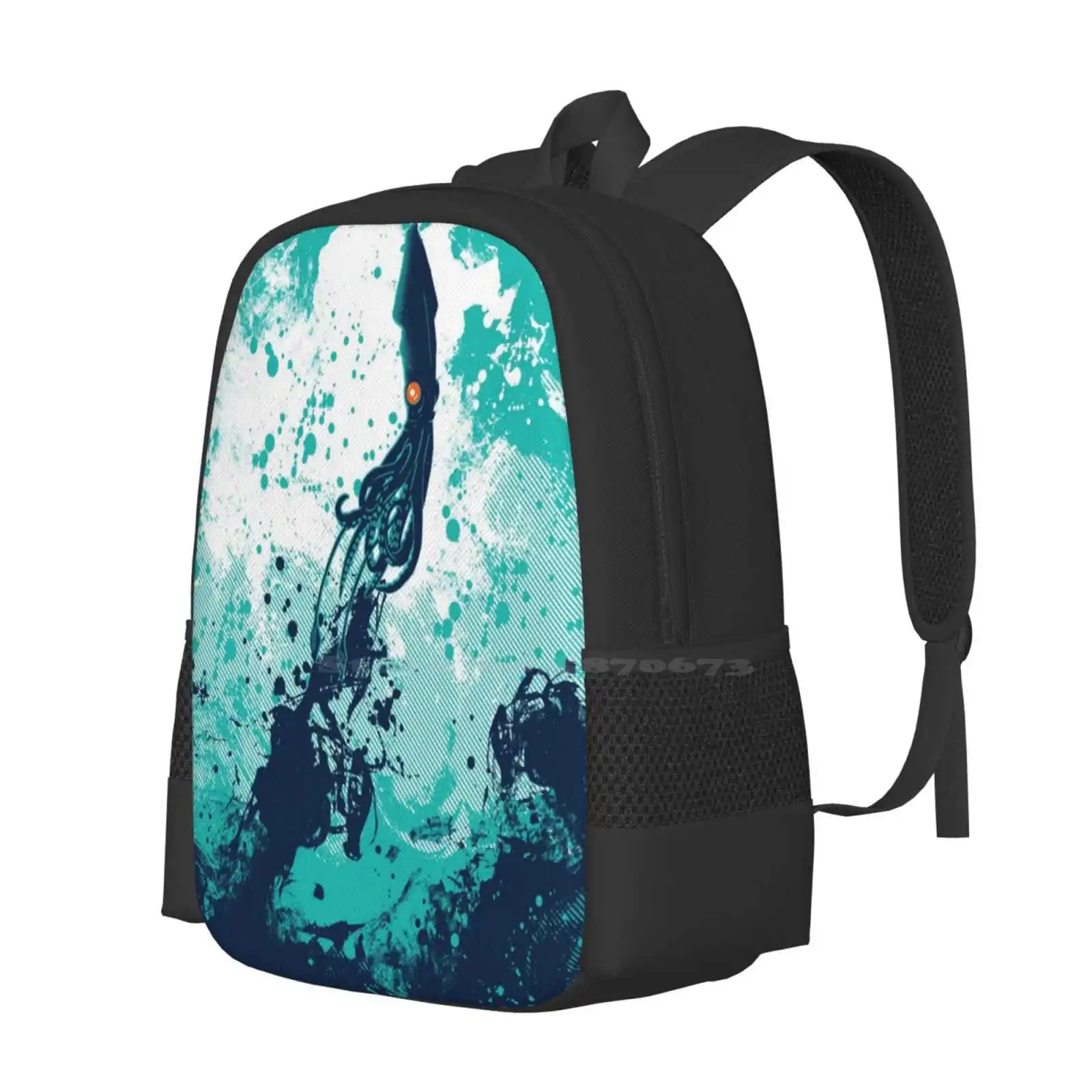 Squid Splash Hot Sale Schoolbag Backpack Fashion Bags Undersea Ocean Squid Seamonster Splash Water Color