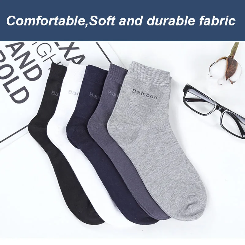 5 Pairs / Lot Bamboo Fiber Socks Men Casual Business Anti-Bacterial Breatheable Men\'s Crew Socks High Quality Guarantee Sock