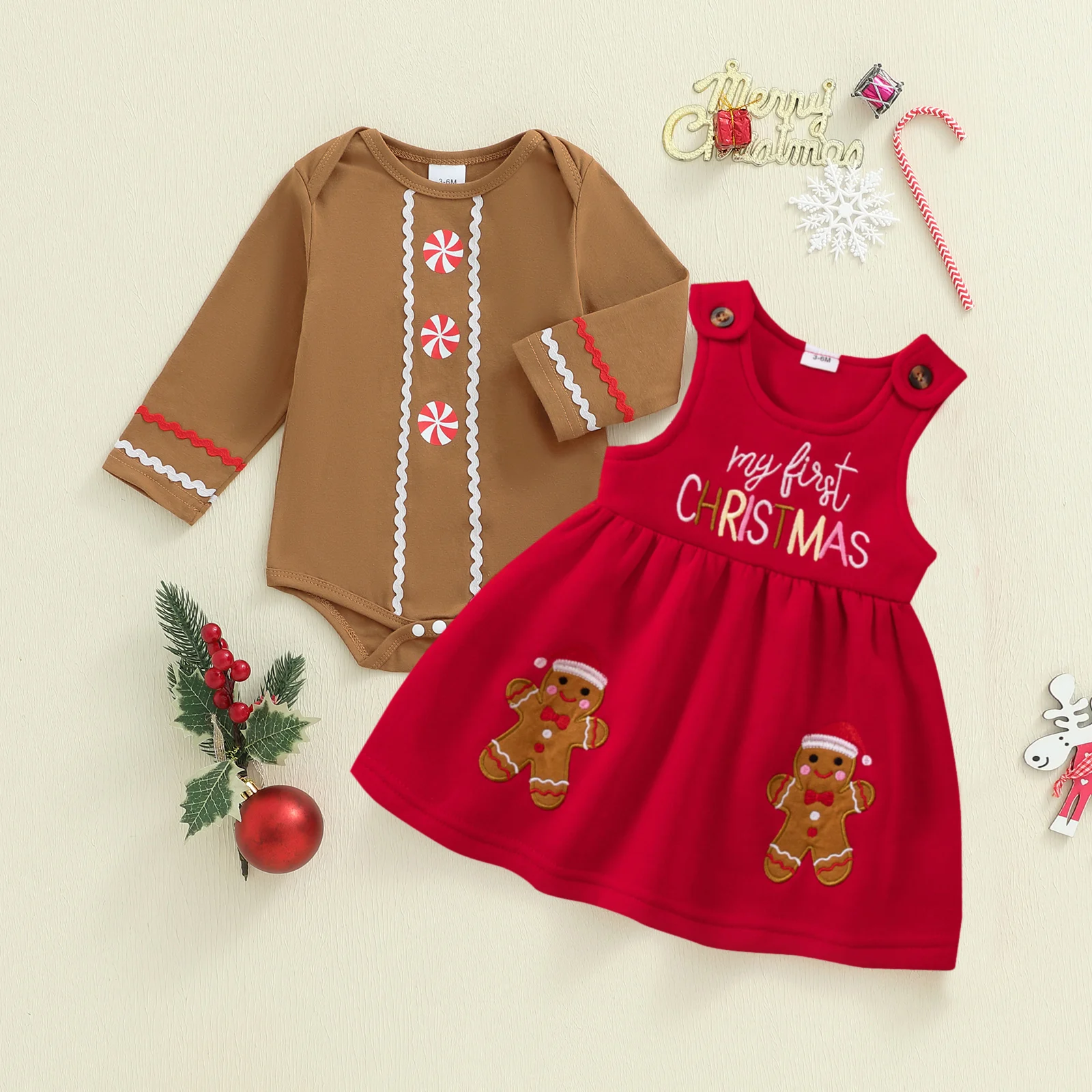 بلدي أول عيد الميلاد طفلة الزي الوليد الزنجبيل رومبير وزرة دافئة تنورة طفل فستان وتتسابق الملابس #1