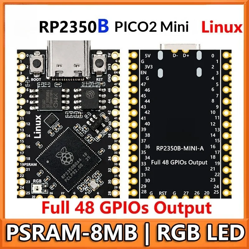 RP2350B Mini Development Board, 8MB PSRAM, 16MB Flash, USB-C, 48 GPIO, Dual-Core Dual-Architecture, Linux Support