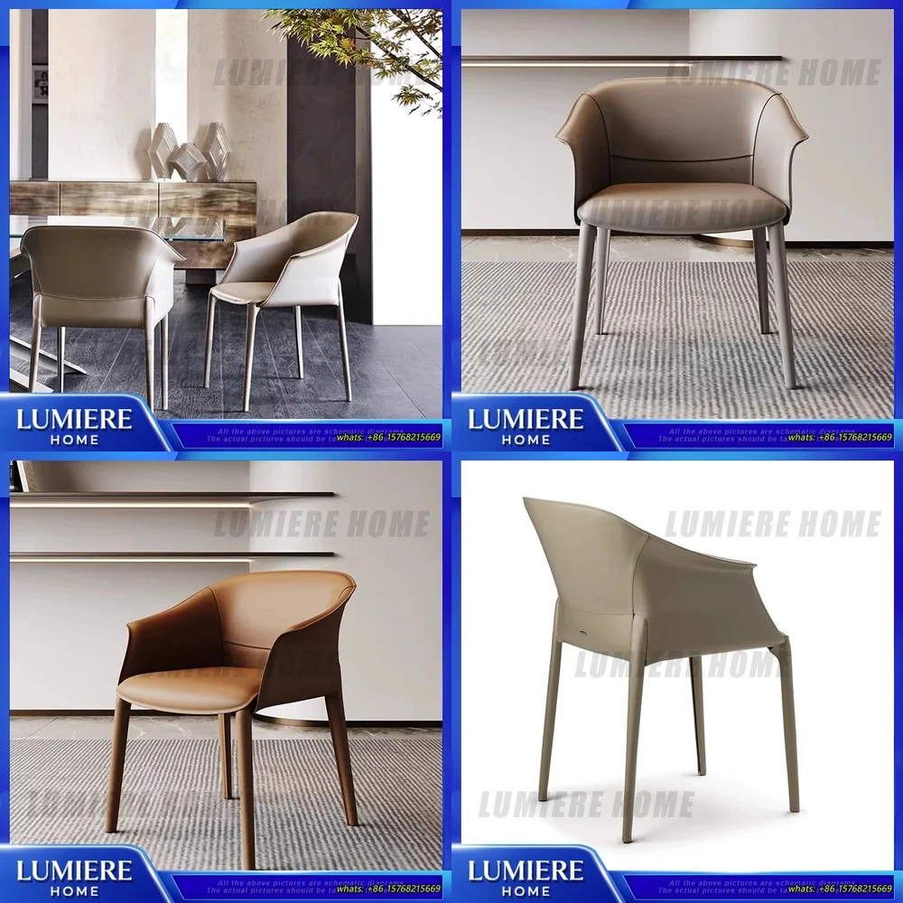 

Minimalist Italian Dining Chair with Armrest Back for Restaurant Hotel Home Study Saddle Leather Luxury Design Seat