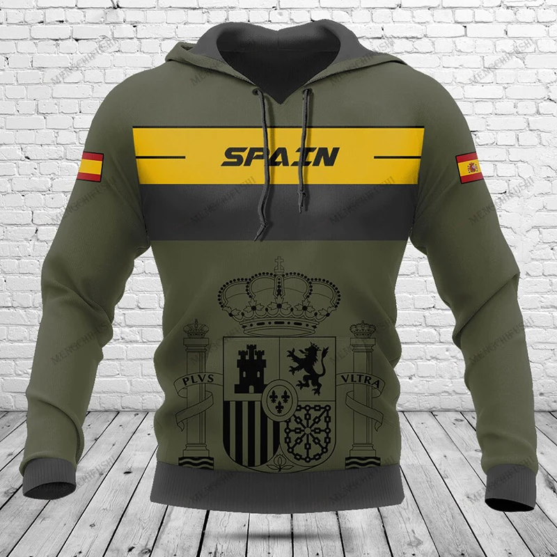 Sudaderas con capucha Unisex con nombre personalizado de España, escudo de oliva, camisetas informales de manga larga verde militar para niños y niñas, ropa de calle diaria a la moda