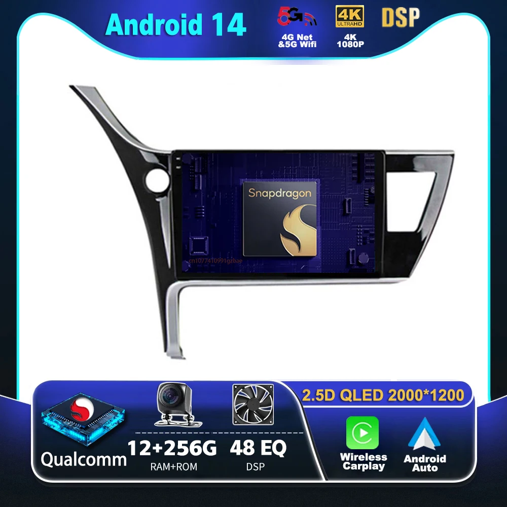 Rádio do carro de android 14 carplay para toyota corolla 11 auris e180 2017 - 2019 reprodutor de vídeo multimídia navegação gps estéreo 2din dvd