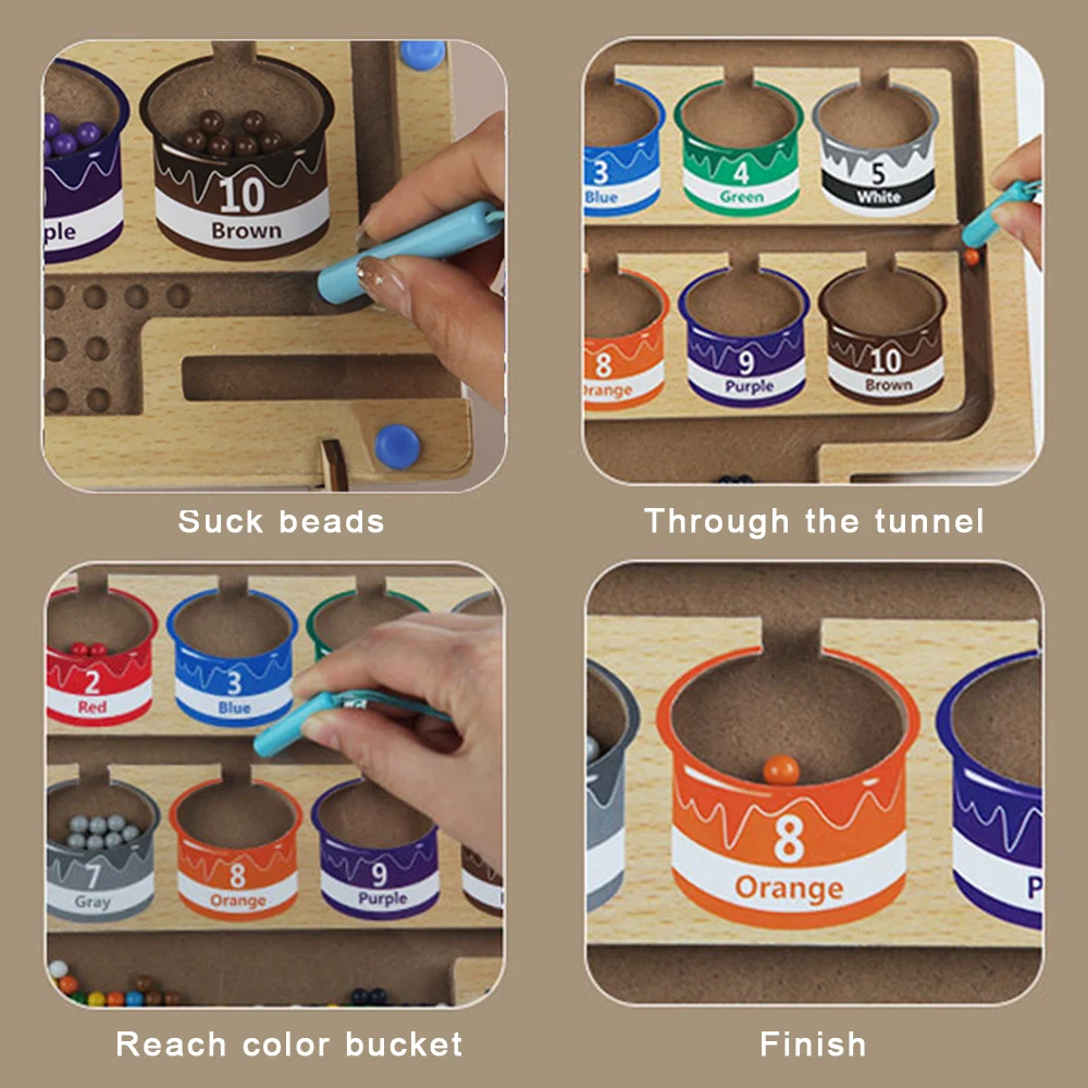 Деревянный магнитный лабиринт Монтессори, яркие цифры, обучающие игры, магнитный лабиринт, магнитная головоломка, доска