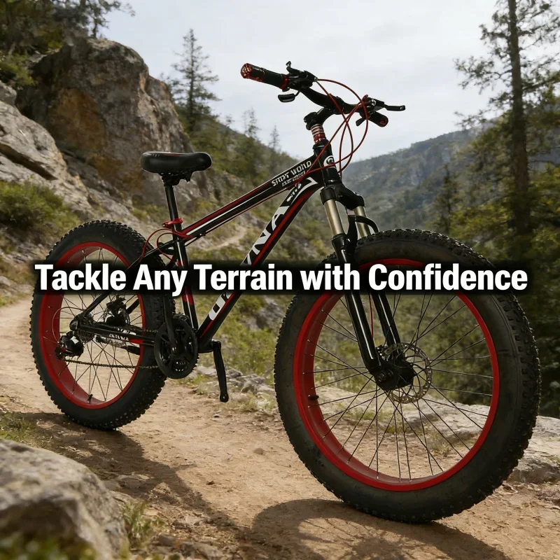 Rower śnieżny z grubymi oponami, 26 cali, czarno-czerwony, z szerokimi kołami, rower górski z przerzutkami i hamulcami tarczowymi dla studentów.