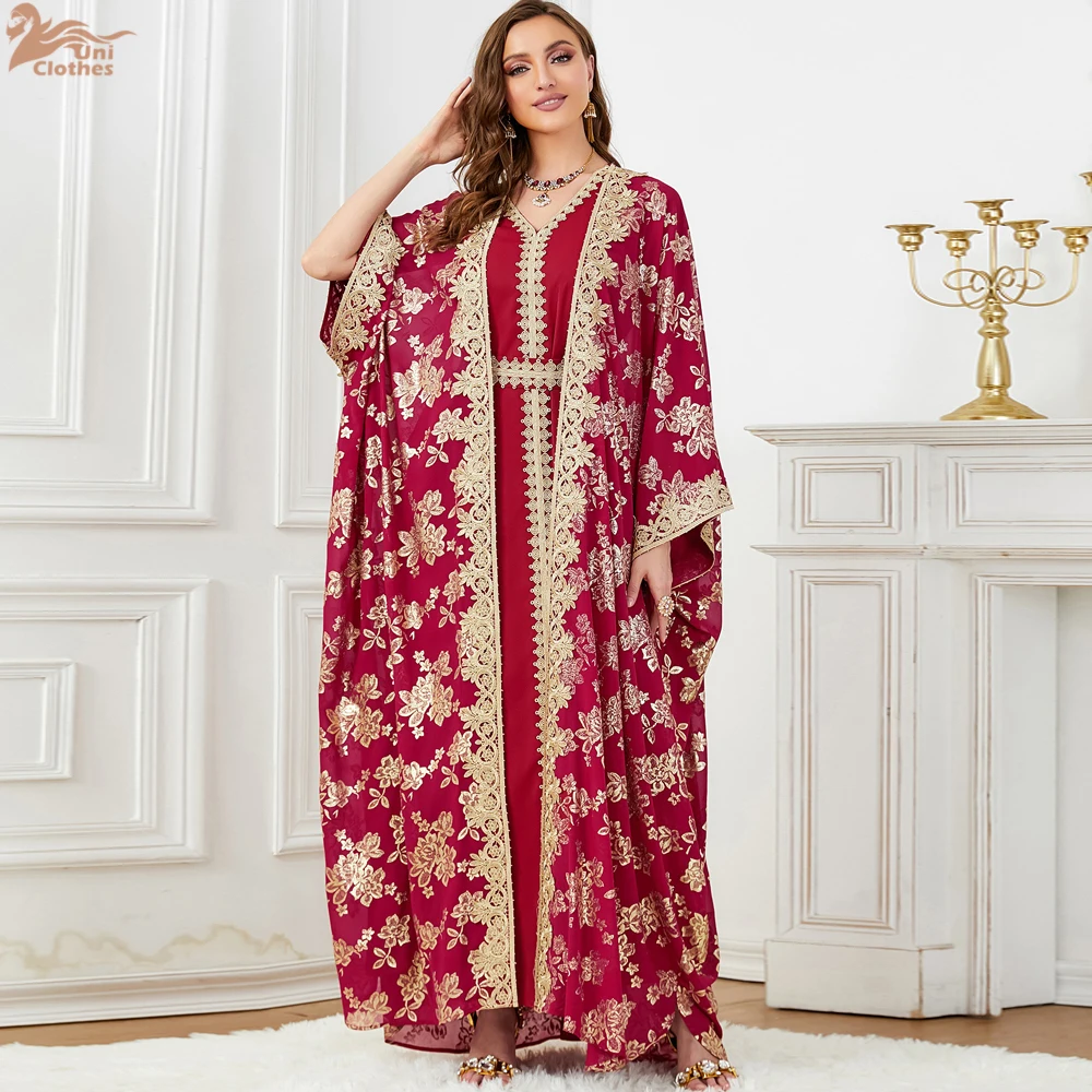 Robe de soirée musulmane Eid pour femmes Abaya avec Robe intérieure ensemble 2 pièces Jalabiya Ramadan Abayas Robe Caftan robes Largos 2025