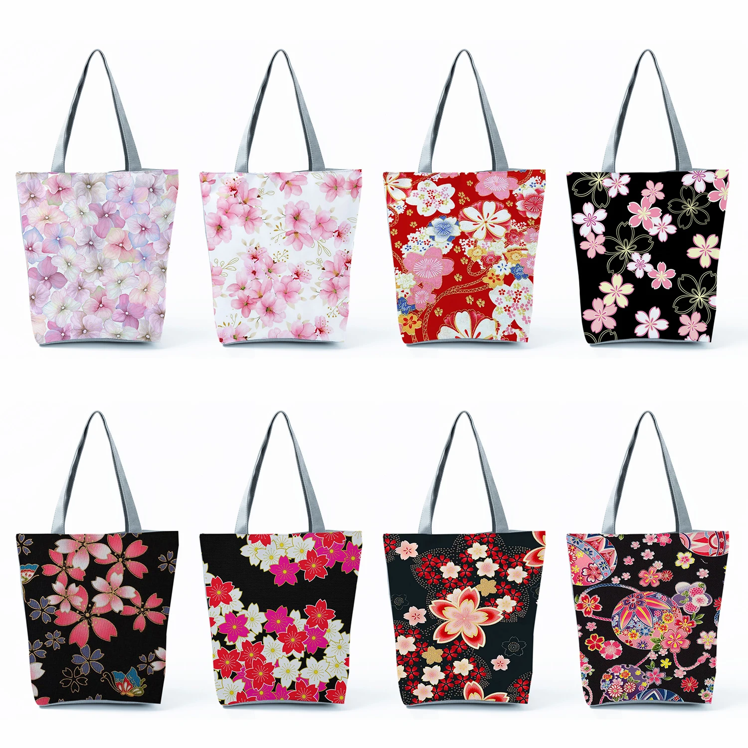 Beautiful Sakura Print Custom Shoulder Bag Travel Beach Tote High Capacity Handbags for Women Eco Reusable Protable Shopping Bag