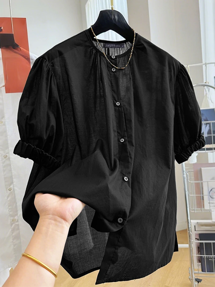 2025 Summer Loose Shirts ZANZEA Women Casual Short Sleeve Solid Blouses O Neck Buttons Up Blusas Stylish Office OL Tops Female
