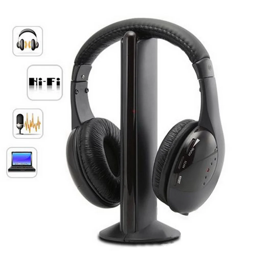 

5 In 1 Wireless Headphones Black Cordless Headset Fm Radio Monitoring Function For Pc Audio Devices Earphone Receiver
