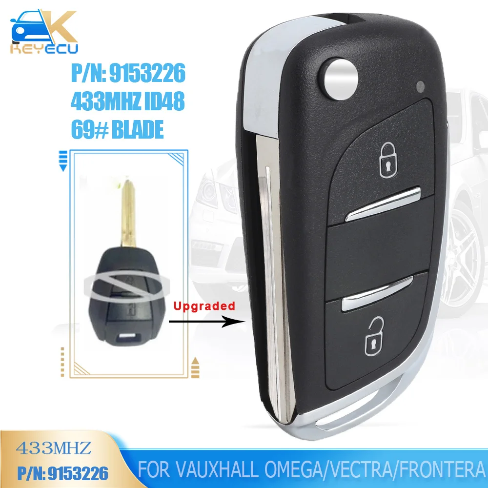 

KEYECU Upgraded Flip Remote Key Fob 2 Button 433MHz ID48 for Vauxhall Omega/Vectra/Frontera/Isuzu P/N: 9153226