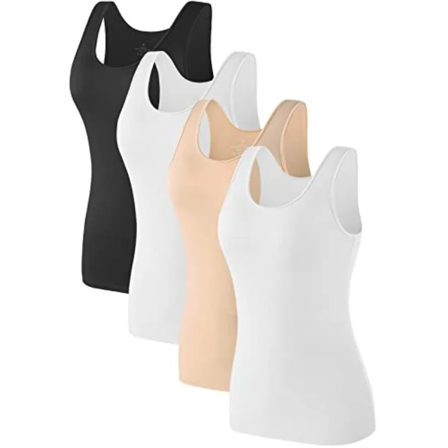 

Air Curvey 4 Pack Tank Top for Women Basic Undershirt Tanks Sleeveless Casual Shirts Soft Seamless Layering Tops