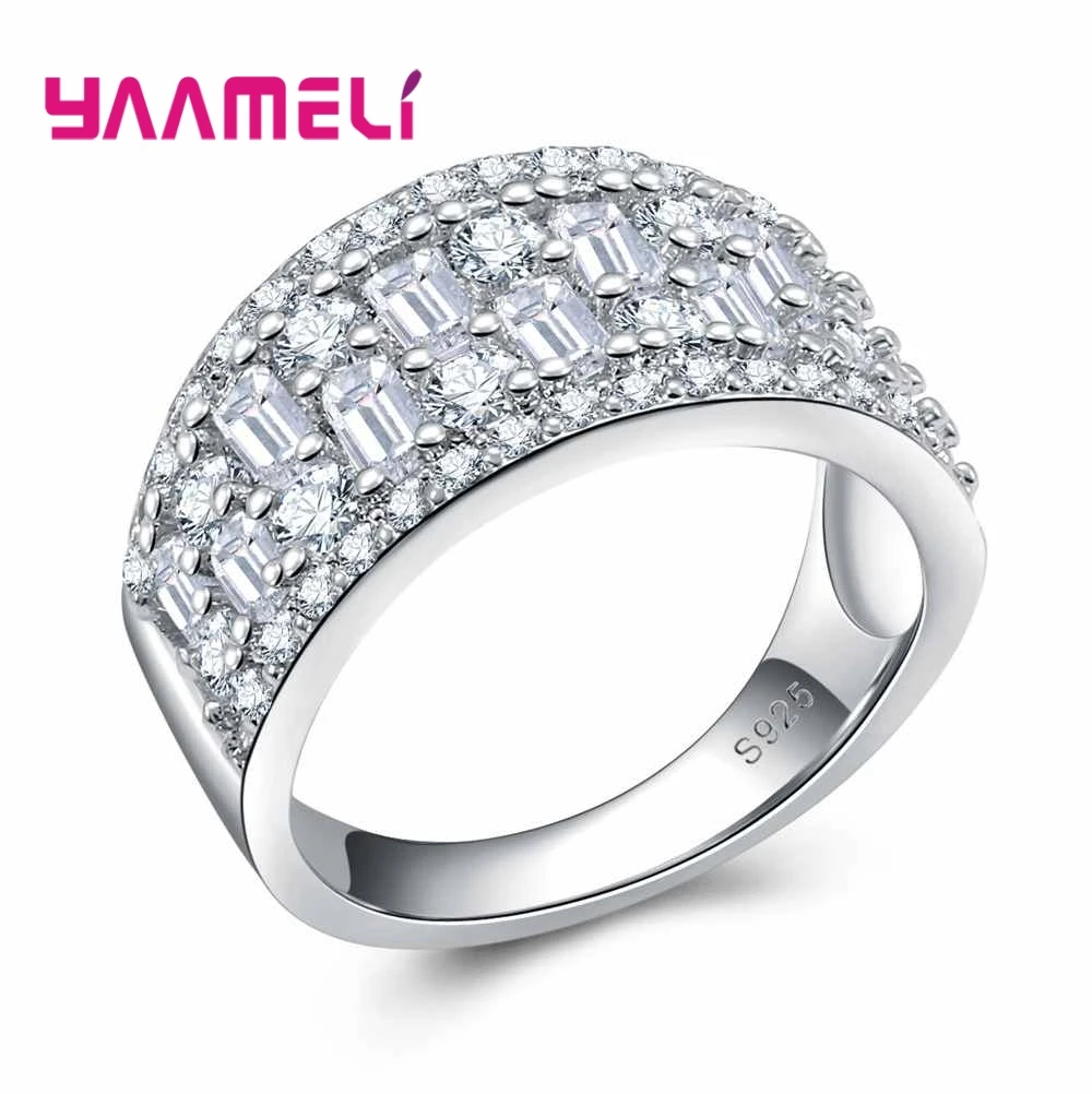 Elegant Refined Square Crystal Ring Anniversary Party Ornaments Top Quality Wholesale 925 Sterling Silver For Lady