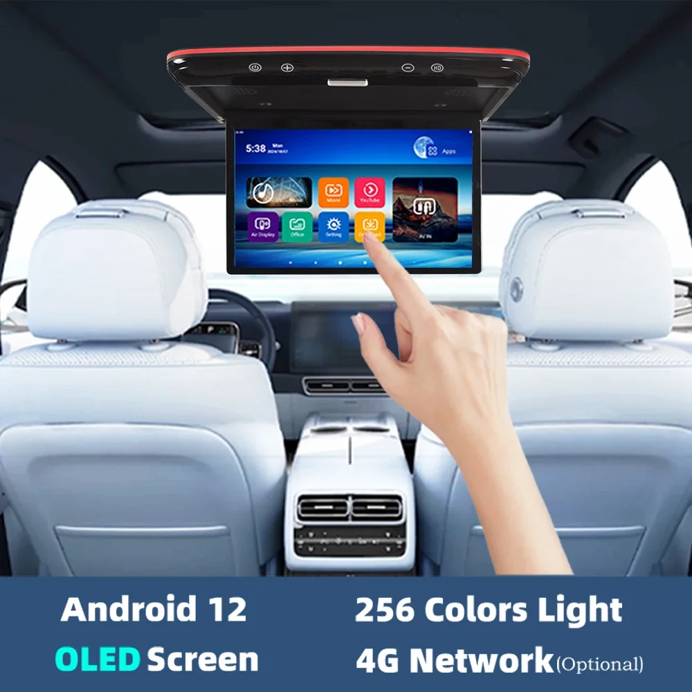 13.3inch Car Roof Monitor Android System Octa-core HD 4K IPS Car Touch Screen Ceiling Display Player Build in FM Transmitte