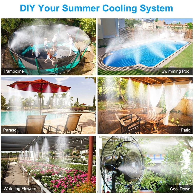 50FT DIY Misting System For Outdoor Patio Fan Porch Umbrella Deck Canopy Pool Garden Greenhouse Yard Waterpark