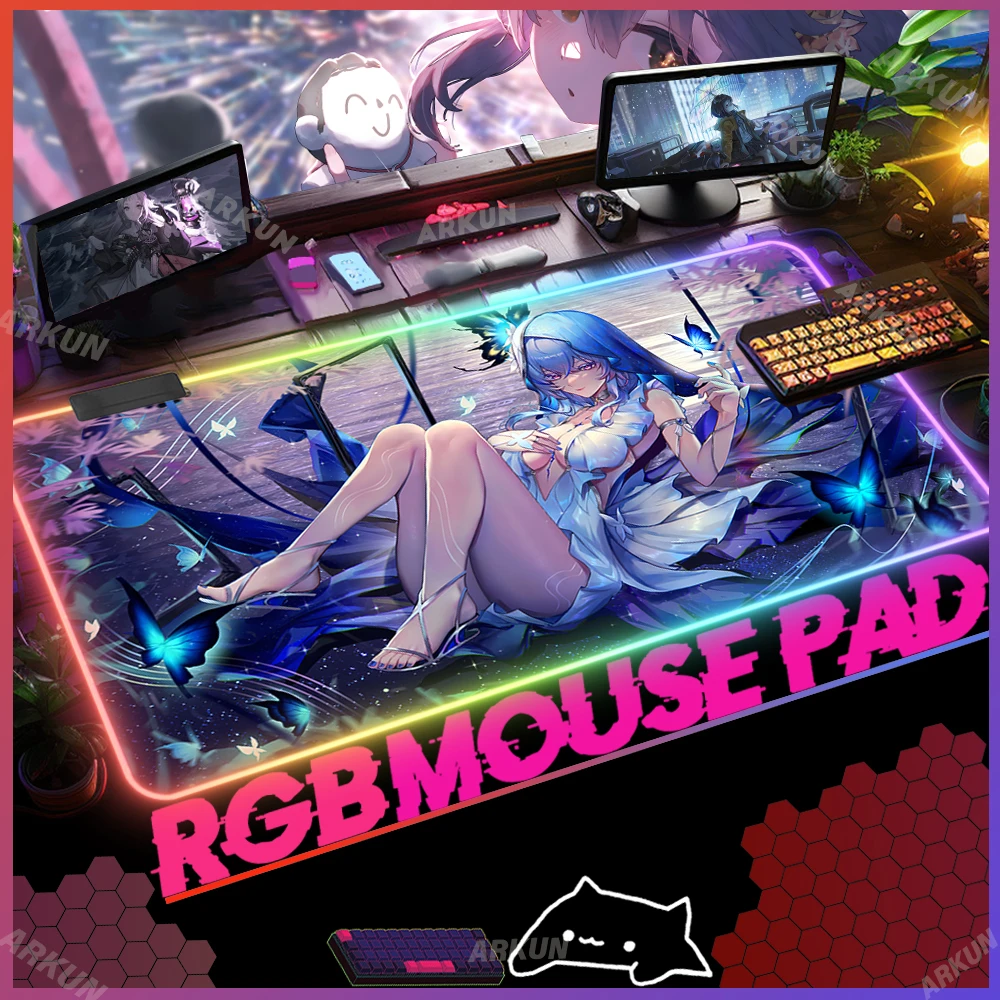 RGB Hot The Shorekeeper Fashion Wuthering Waves Gaming Mouse Pad LED 900x400 Computer Light Desk Table Backlight Protection Mat