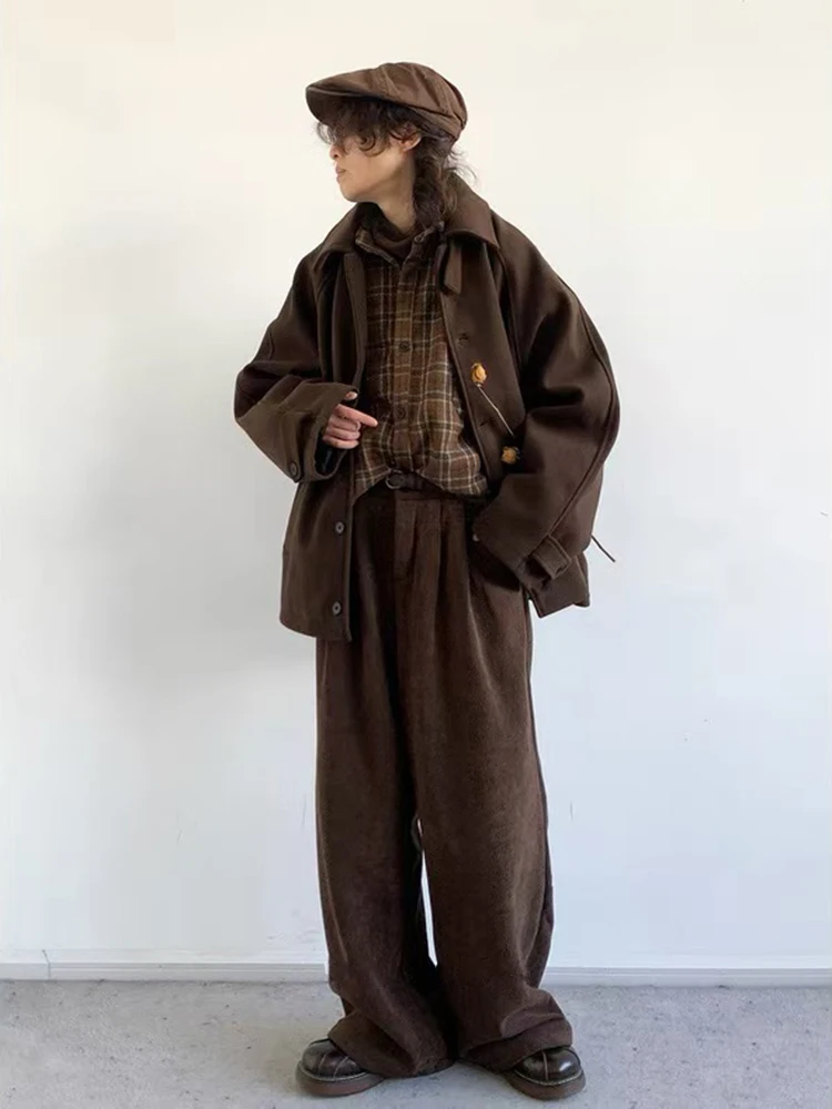 Pantaloni di velluto a coste vintage giapponesi donna Y2k pantaloni casual streetwear larghi spessi invernali Bf pantaloni dritti a vita alta tutti abbinati