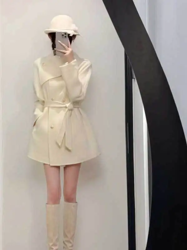 

Корейское пальто Sle Rich Girl Ele с поясом на талии, длинное шерстяное пальто с застежкой на пуговицы, модное трендовое зимнее пальто