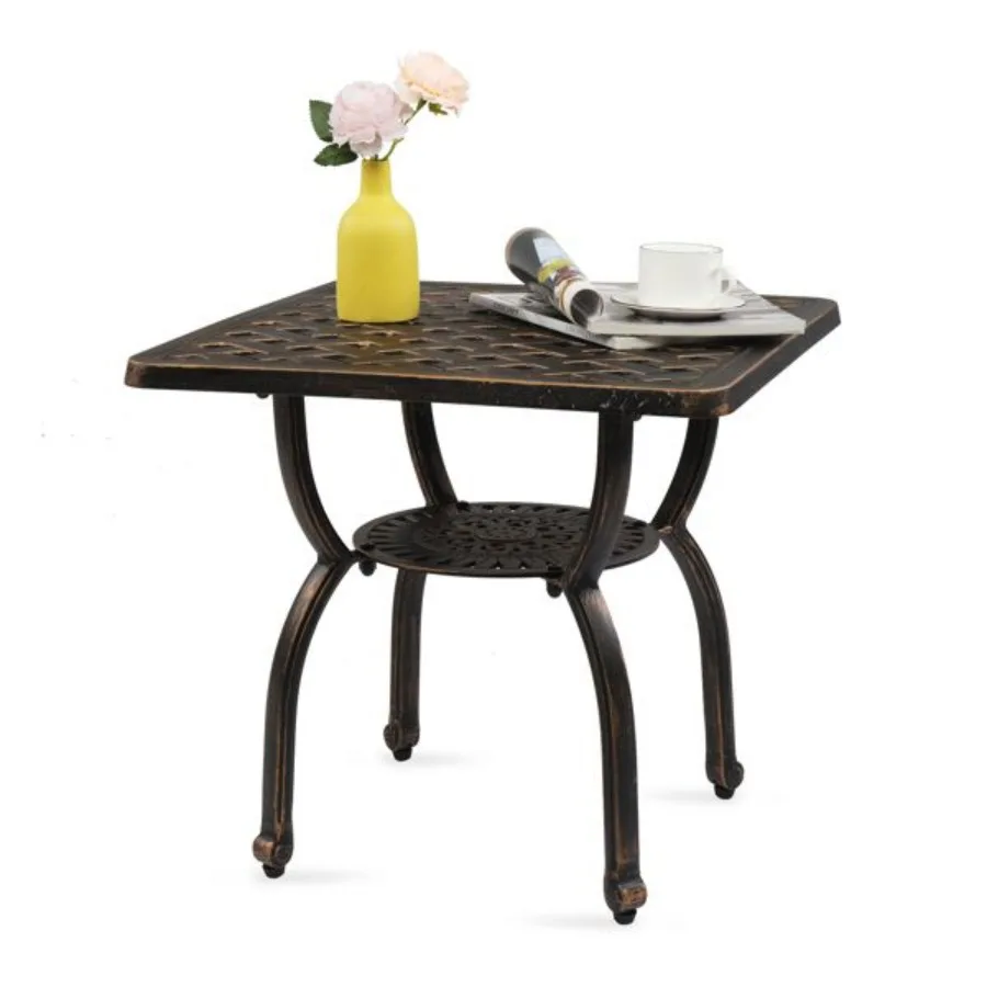 

Cast Aluminum Outdoor Side Table AntiRust Outdoor Square End Table Patio Coffee Bistro Table for Indoor Garden Porch Balcony An