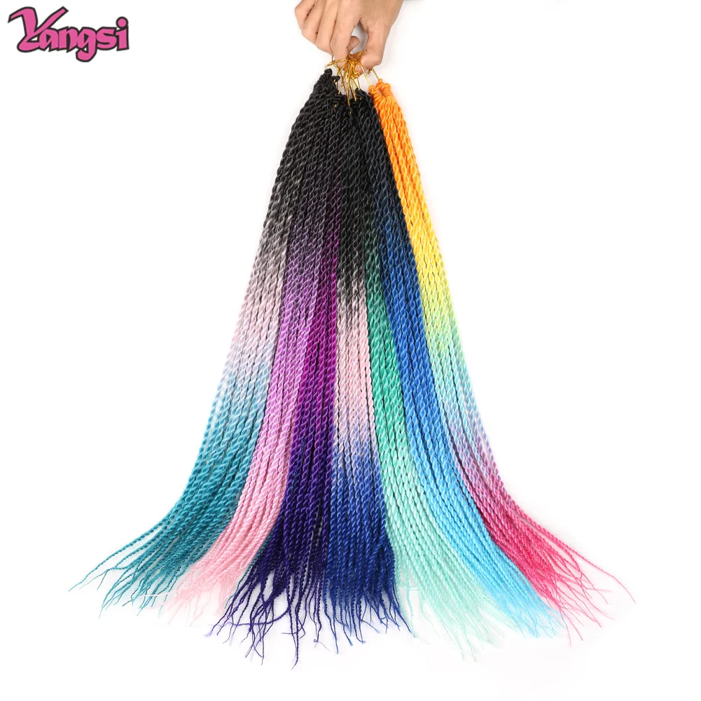 Full Star Synthetic Ombre Senegalese Twist Hair Crochet braids 24 inch 20 Roots/pack Braiding Hair for Women Grey Blue Pink Red