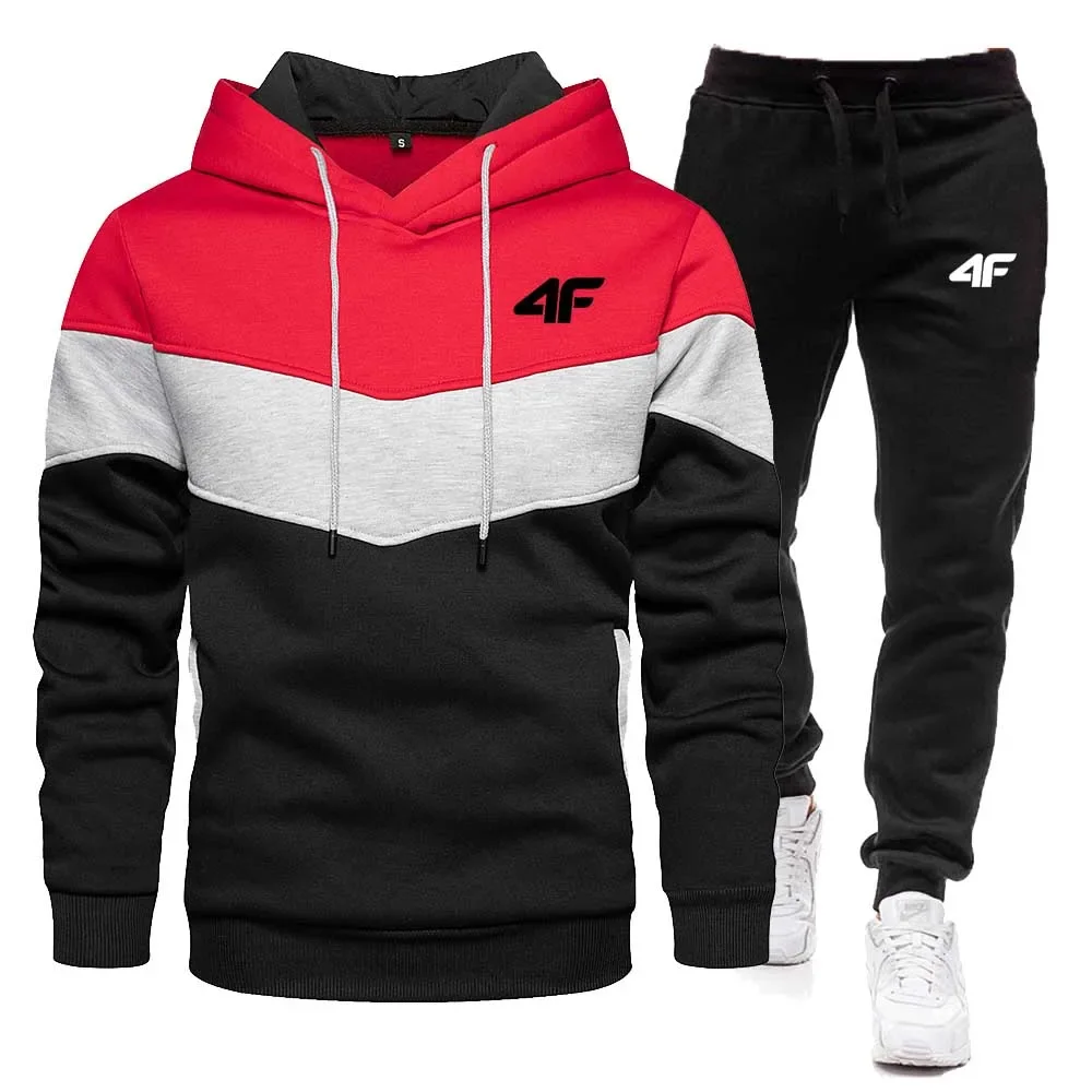 2025 Herren Outdoor-Jogging-Fitness-Sportbekleidung Freizeitanzug Herbst- und Wintermode-Hoodie + 2 Sätze Hosen mit elastischem Bund