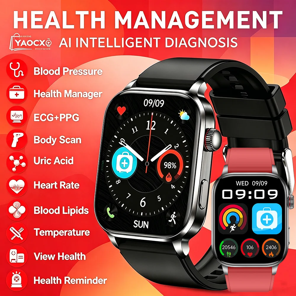 

2026 New Smart Watch ECG+PPG Blood Lipid Uric Acid Heart Rate Stress Test SOS Rescue Bluetooth Call Men Women Health Smart Watch