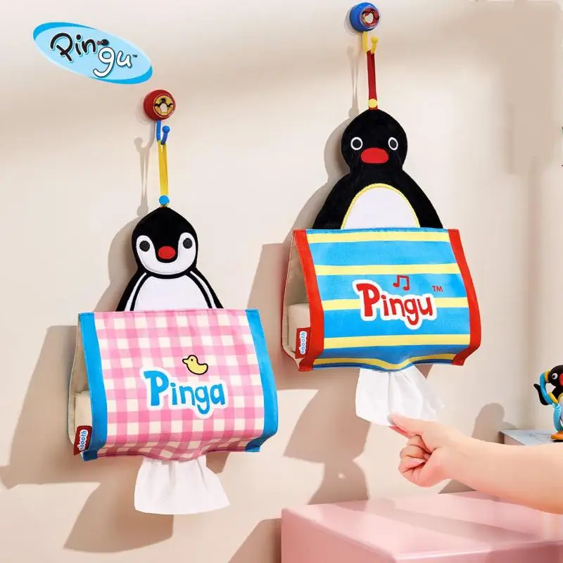 23*37Cm Striped Grid Fabric Pingu Suspended Roll Facial Tissue Storage Bag Bedroom Living Room Bathroom Car Use Tissue Storage