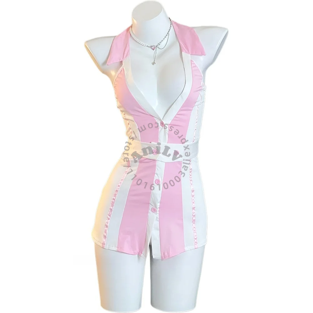 

AniLV Sweet Nurse Uniform Short Mini Deep V-neck Dress Sexy Lingerie Temptation Pajamas Erotic Outfits Cosplay Costumes
