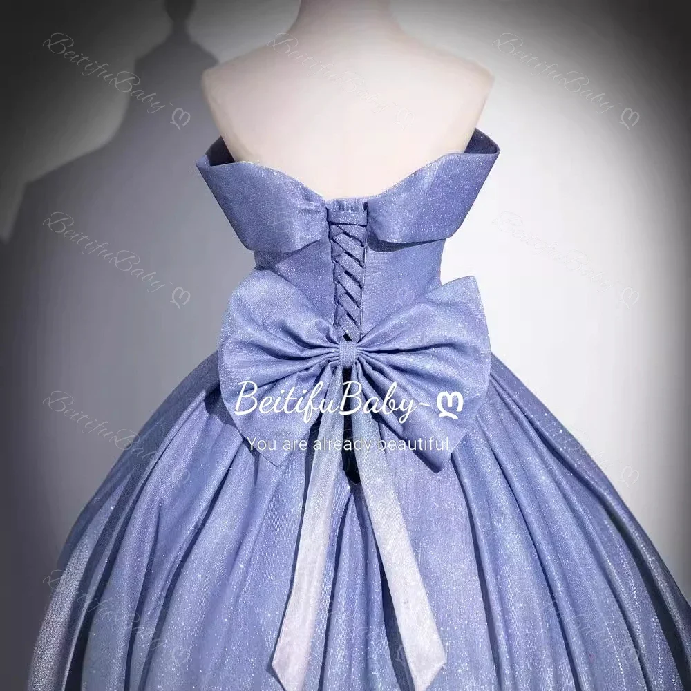 2025 ชุดราตรีสตรี Blue Gradient ปิดไหล่ LACE-up Bow เจ้าหญิงสไตล์ A-Line ชุดจัดเลี้ยง PARTY Dresses vestidos
