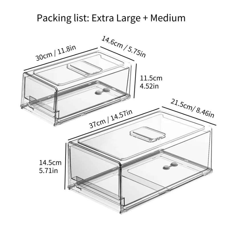 Refrigerator Storage Organizer Bins Plastic Stackable Storage Box with Drawers Pull-Out Cabinet Containers, for Fridge Kitchen